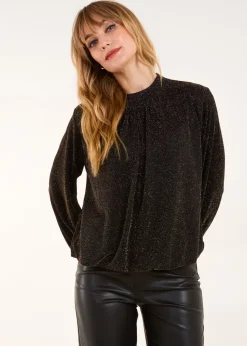 Blue Vanilla Gold Metallic High Neck Puffball Top