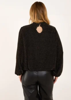 Blue Vanilla Gold Metallic High Neck Puffball Top