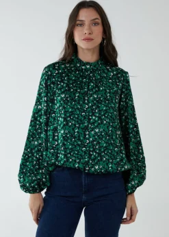 Blue Vanilla Green Satin Blouson Top