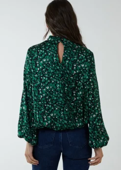 Blue Vanilla Green Satin Blouson Top