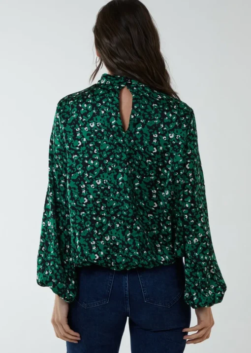 Blue Vanilla Green Satin Blouson Top