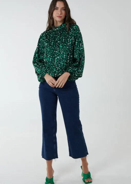 Blue Vanilla Green Satin Blouson Top