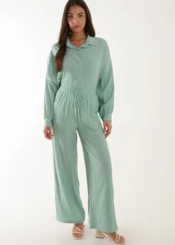Blue Vanilla Green Waffle Shirt & Trouser Set