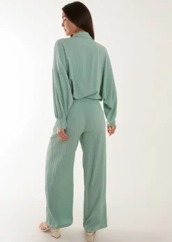 Blue Vanilla Green Waffle Shirt & Trouser Set