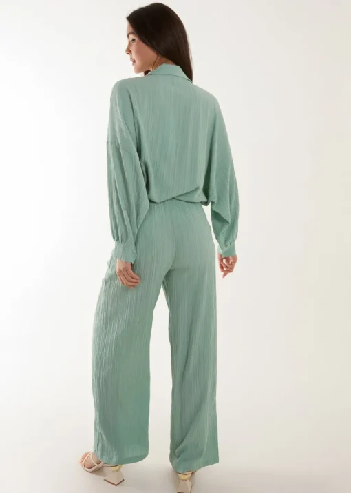 Blue Vanilla Green Waffle Shirt & Trouser Set