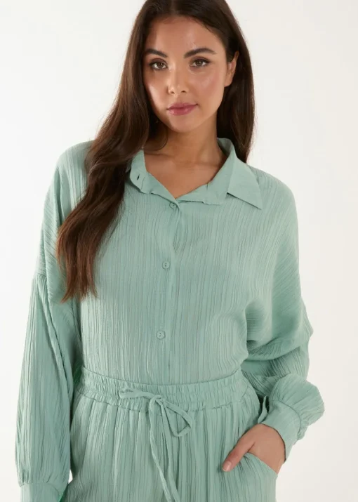 Blue Vanilla Green Waffle Shirt & Trouser Set