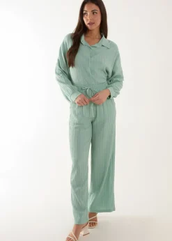 Blue Vanilla Green Waffle Shirt & Trouser Set