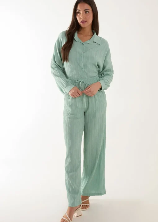 Blue Vanilla Green Waffle Shirt & Trouser Set