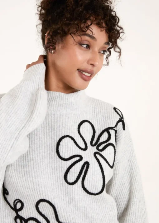 Blue Vanilla Grey Abstract Flower Embroidery Jumper