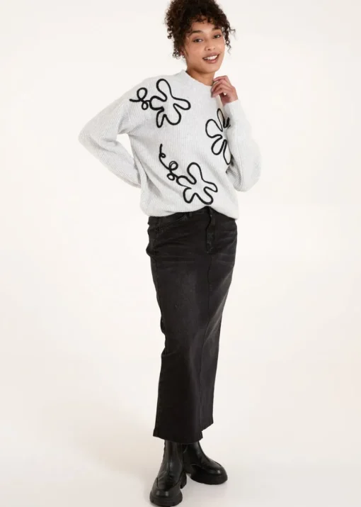 Blue Vanilla Grey Abstract Flower Embroidery Jumper