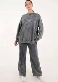 Blue Vanilla Grey Acid Wash Straight Leg Joggers