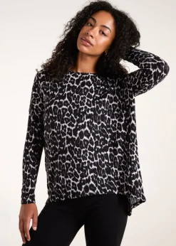 Blue Vanilla Grey Animal Print Long Sleeve Bow Back Top