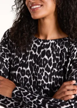 Blue Vanilla Grey Animal Print Long Sleeve Bow Back Top