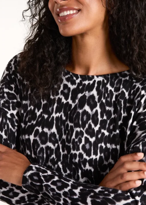 Blue Vanilla Grey Animal Print Long Sleeve Bow Back Top
