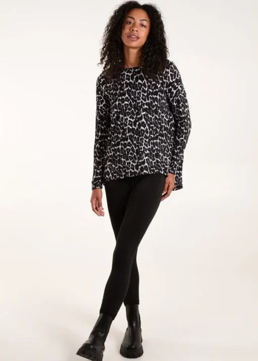 Blue Vanilla Grey Animal Print Long Sleeve Bow Back Top