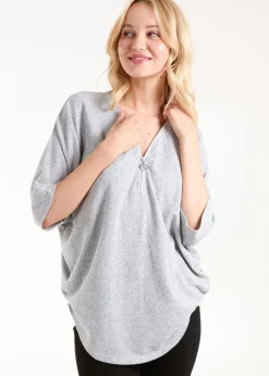 Blue Vanilla Grey Heart Zip Front Top