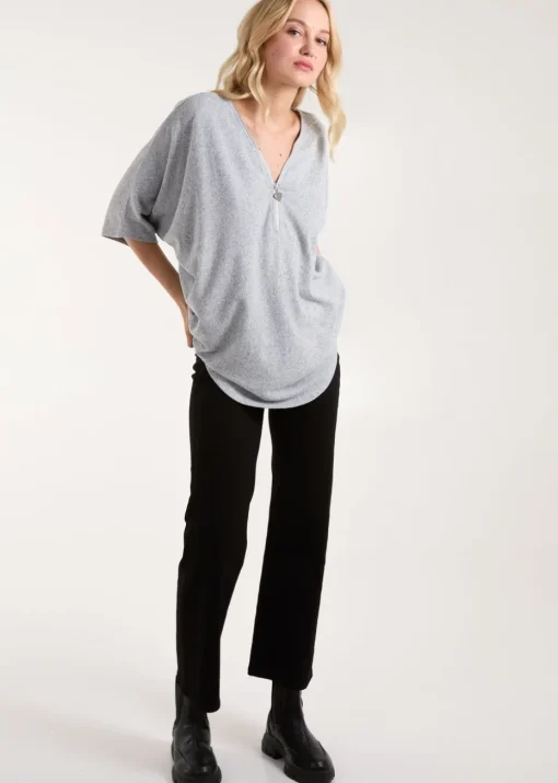 Blue Vanilla Grey Heart Zip Front Top