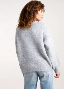 Blue Vanilla Grey Knit Flower Embroidery Cropped Jumper