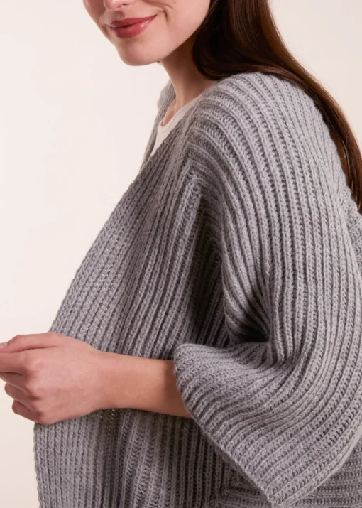 Blue Vanilla Grey Knitted Mid Length Cardigan
