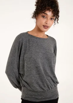Blue Vanilla Grey Metallic Deep Hem Batwing Top