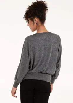 Blue Vanilla Grey Metallic Deep Hem Batwing Top