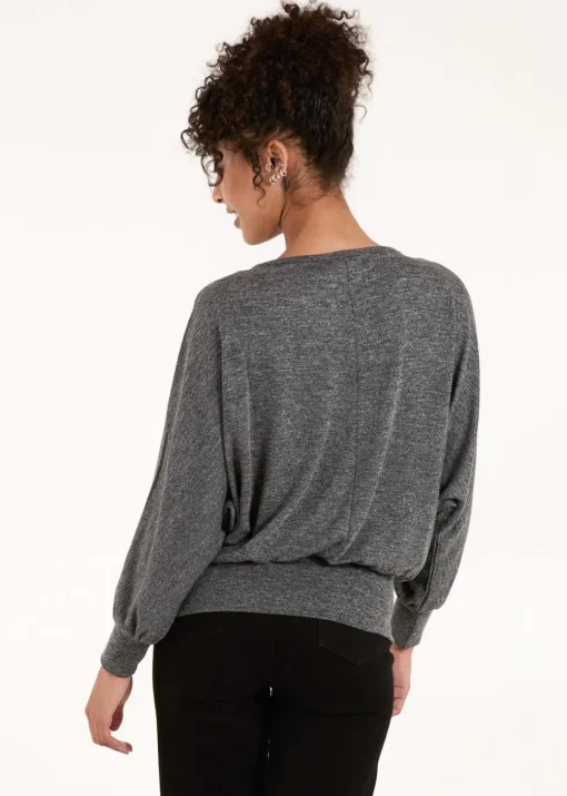 Blue Vanilla Grey Metallic Deep Hem Batwing Top