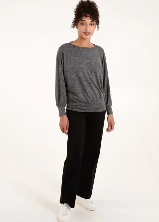 Blue Vanilla Grey Metallic Deep Hem Batwing Top