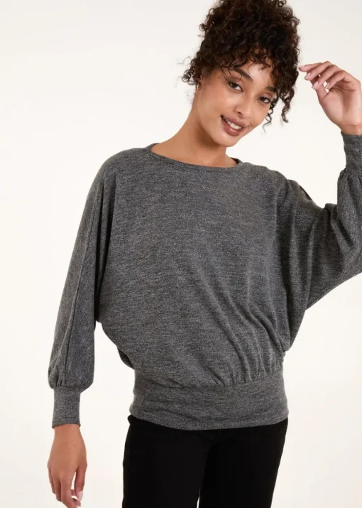 Blue Vanilla Grey Metallic Deep Hem Batwing Top