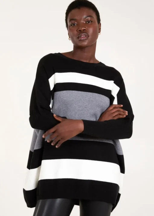 Blue Vanilla Grey Multi Stripe Colour Block Jumper