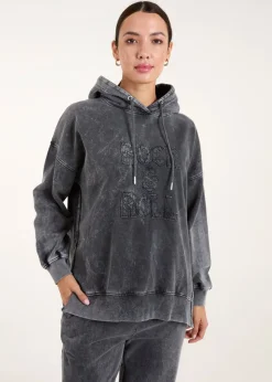 Blue Vanilla Grey Rock & Roll Acid Wash Hoodie