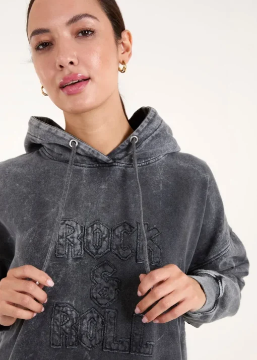 Blue Vanilla Grey Rock & Roll Acid Wash Hoodie