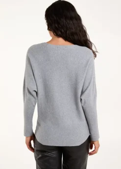 Blue Vanilla Grey Sequin Flower Detail Batwing Jumper