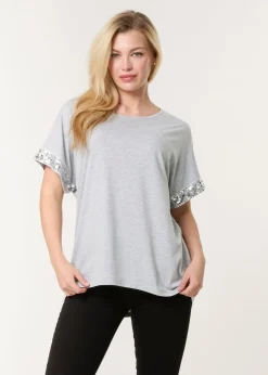 Blue Vanilla Grey Sequin Trim Oversized Top