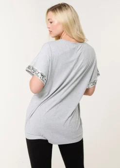 Blue Vanilla Grey Sequin Trim Oversized Top