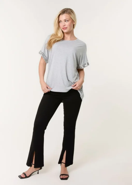 Blue Vanilla Grey Sequin Trim Oversized Top