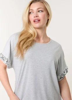 Blue Vanilla Grey Sequin Trim Oversized Top