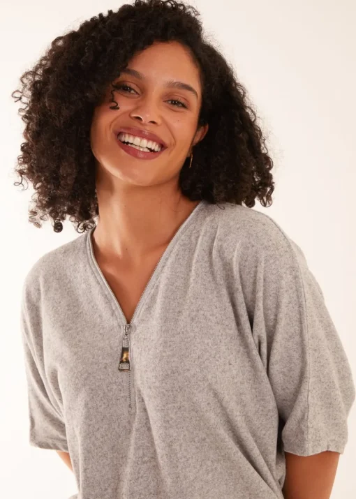 Blue Vanilla Grey Zip Front Top