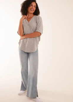 Blue Vanilla Grey Zip Front Top
