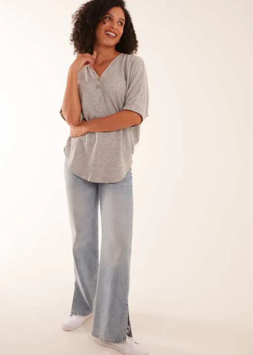 Blue Vanilla Grey Zip Front Top