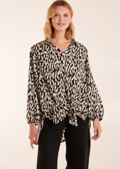 Blue Vanilla High Low Hem Tie Knot Blouse