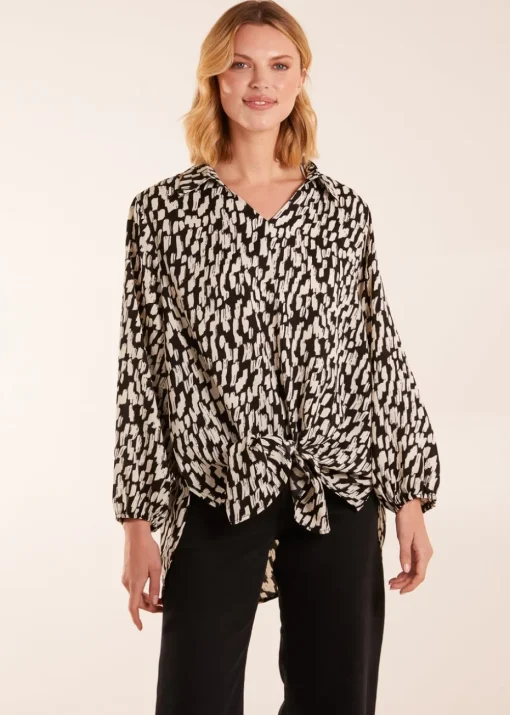 Blue Vanilla High Low Hem Tie Knot Blouse