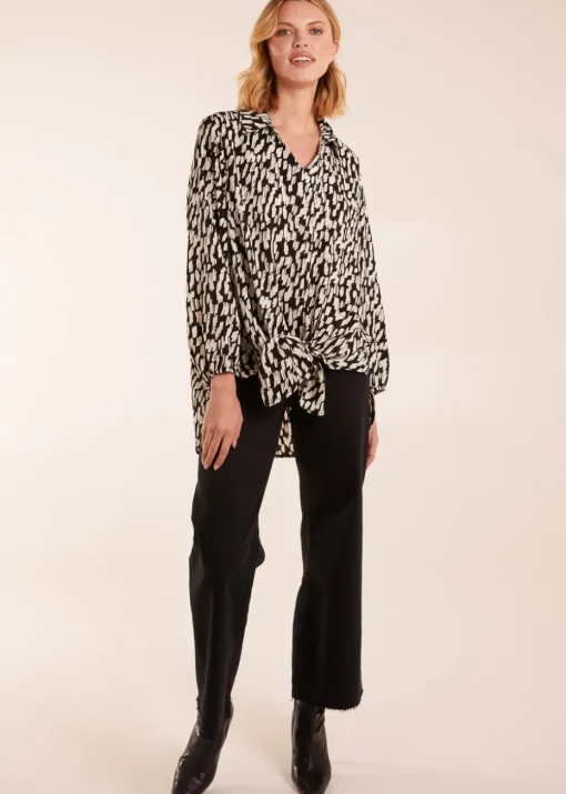 Blue Vanilla High Low Hem Tie Knot Blouse