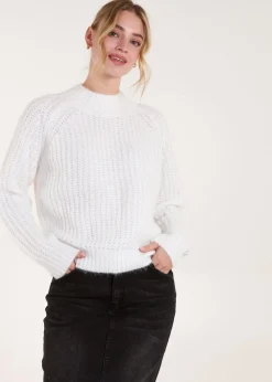 Blue Vanilla Ivory Cable Knit High Neck Jumper