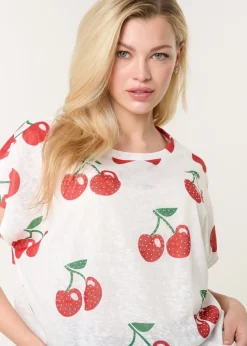 Blue Vanilla Ivory Cherry Oversized Top