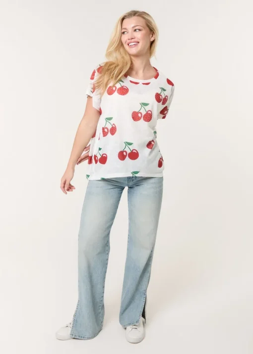 Blue Vanilla Ivory Cherry Oversized Top