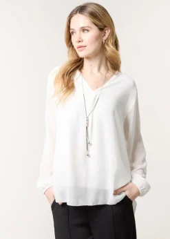 Blue Vanilla Ivory Chiffon V Neck With Necklace