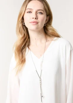Blue Vanilla Ivory Chiffon V Neck With Necklace
