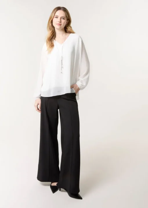 Blue Vanilla Ivory Chiffon V Neck With Necklace