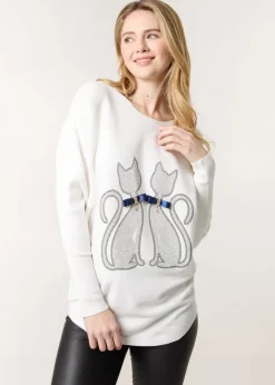 Blue Vanilla Ivory Embellished Cat Jumper