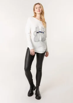Blue Vanilla Ivory Embellished Cat Jumper